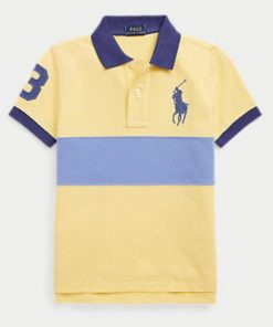 Polo by Ralph Lauren Big Pony Boys Blue Collar Yellow Short Sleeve Shirt