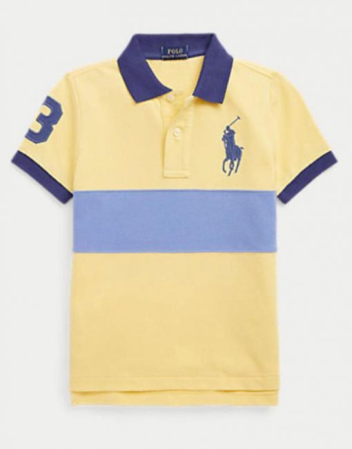 Polo by Ralph Lauren Big Pony Boys Blue Collar Yellow Short Sleeve Shirt