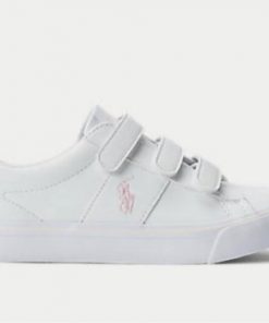 Polo by Ralph Lauren Girls White Velcro Strap Sneakers w/Pink Logo